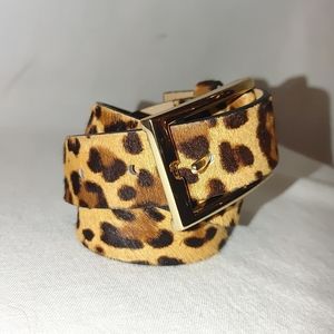 Express Calf Dyed Hair Animal Print Belt XS Gold Tone Buckle